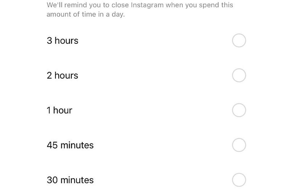 برداشتن محدودیت زمانی استفاده‌ی روزانه کمتر از ۳۰ دقیقه اینستاگرام