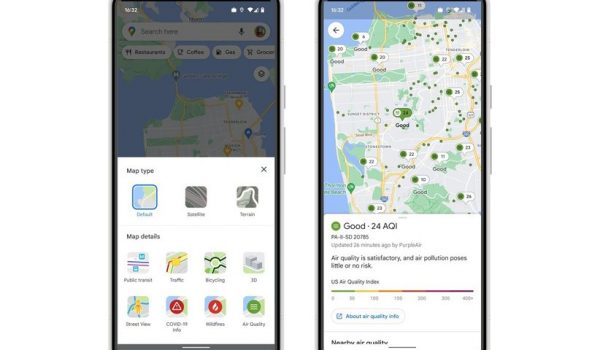قابلیت نمایش کیفیت هوا توسط نقشه گوگل
