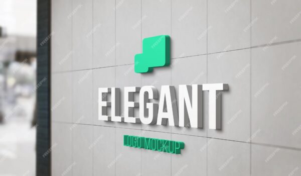 ماکت لوگوی سه بعدی در ورودی مغازه -موکاپ