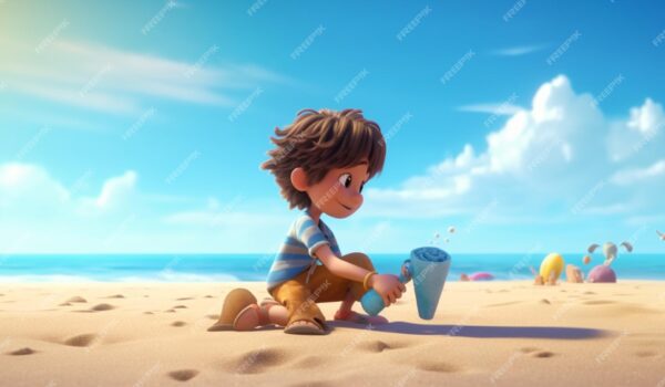 کارتون پسری که در ساحل بازی می کند هوش مصنوعی مولد- دانلود رایگان -عکس و وکتور 