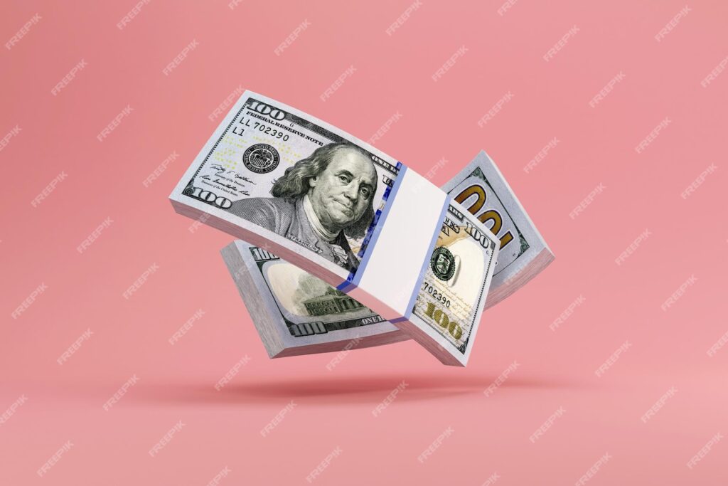 پرنده اسکناس دلار در پس زمینه صورتی استودیو- دانلود رایگان -موکاپ