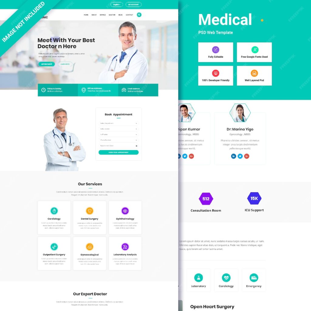 رابط کاربری صفحه وب پزشکی- دانلود رایگان -قالب