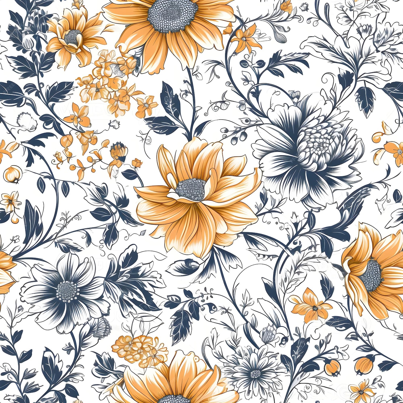 یک الگوی بدون درز با گل ها و برگ های زرد و آبی. - دانلود رایگان -عکس و وکتور 