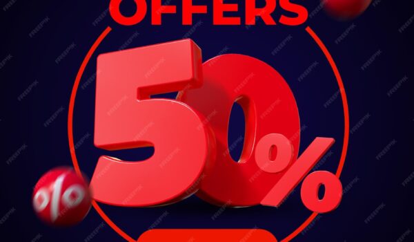 بنر فروش رندر سه بعدی پیشنهاد ویژه 50 درصد تخفیف- دانلود رایگان - عکس و وکتور