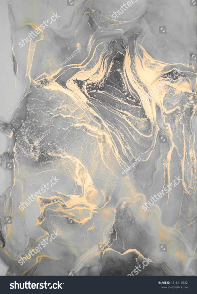کیفیت بالا. نقاشی مایع انتزاعی مجلل با تکنیک جوهر الکلی، ترکیبی از رنگ های سیاه، خاکستری و طلایی. سنگ مرمر برش تقلیدی، رگه های طلایی روشن. طراحی لطیف و رویایی- عکس و وکتور