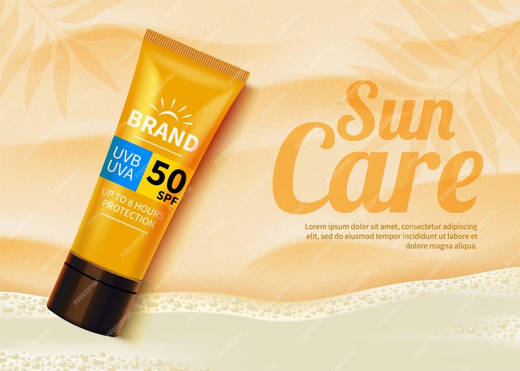 قالب تبلیغاتی ضد آفتاب، طراحی محصولات آرایشی و بهداشتی ضد آفتاب با کرم مرطوب کننده یا مایع- دانلود رایگان - عکس و وکتور 