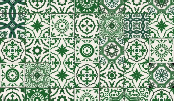 الگوی تکه کاری بدون درز مگا زرق و برق دار از سبز تیره و سفید مراکشی، کاشی های پرتغالی، آزوله جو، تزیینات عربی هنر اسلامی- دانلود رایگان - کاغذ دیواری   