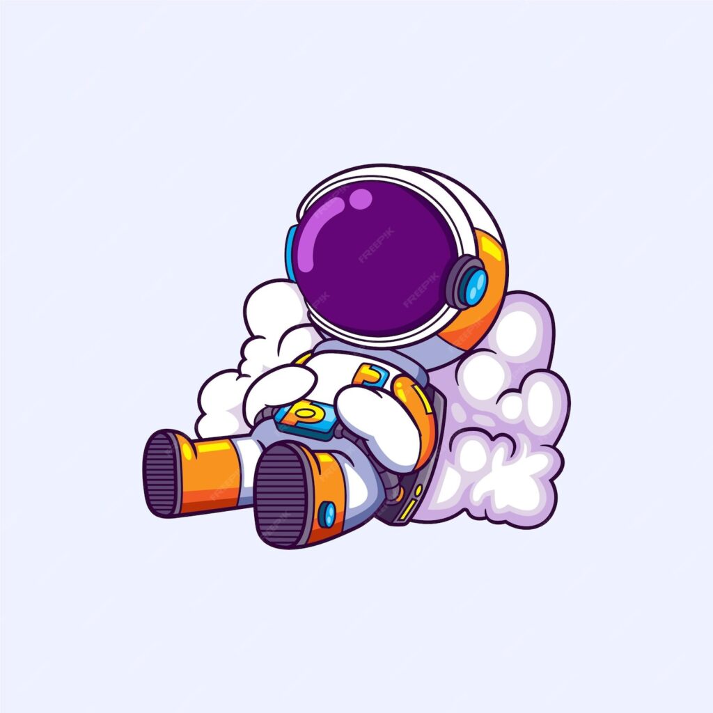 فضانورد روی ابر در حال استراحت است و مدتی می خوابد- دانلود رایگان -عکس و وکتور 