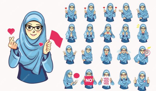 بسته استیکر حجاب آبی با عینک- دانلود رایگان -عکس و وکتور 