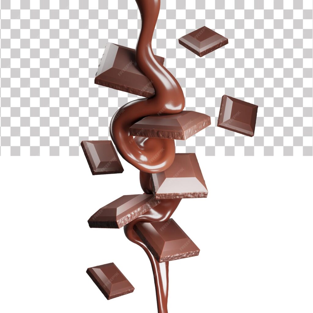 پاشیدن شکلات روی تکه‌های شکلات با مسیر برش، رندر سه بعدی، تصویرسازی سه بعدی- دانلود رایگان -عکس و وکتور 