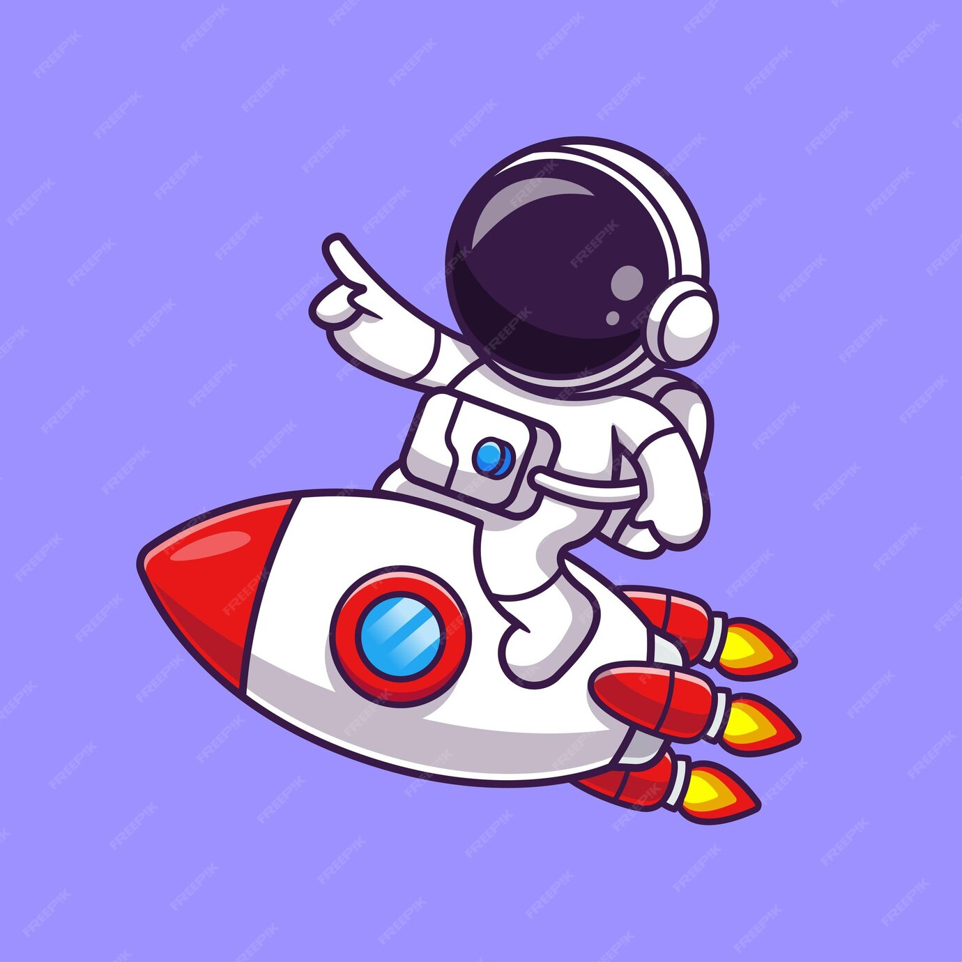فضانورد ناز با اشاره روی موشک، نماد وکتور کارتونی، تصویر علم، نماد فناوری جدا شده - دانلود رایگان -عکس و وکتور 