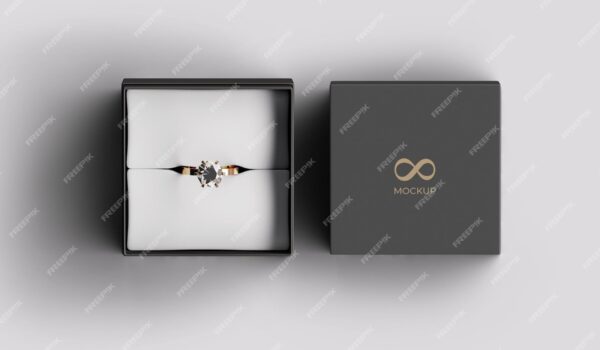 ماکت جعبه کادو جواهر با حلقه طلایی تخت جدا شده- دانلود رایگان -موکاپ