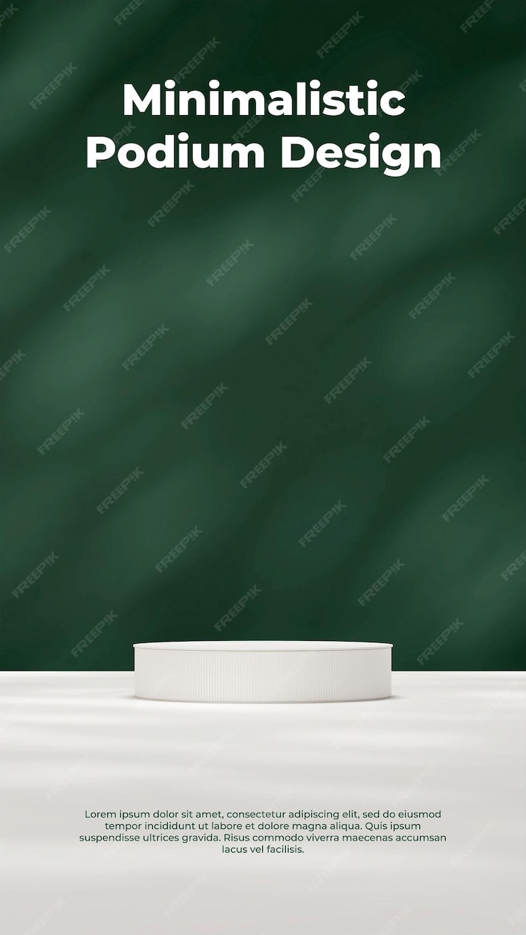 الگوی ماکت رندر سه بعدی مینیمال از تریبون سفید در پرتره با پس‌زمینه سبز- دانلود رایگان -قالب - موکاپ 