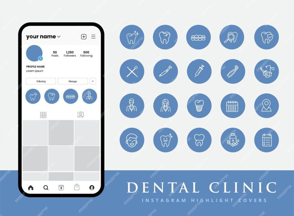 مجموعه ای از آیکون های کلینیک دندانپزشکی برای کاور های هایلایت استوری اینستاگرام- دانلود رایگان -عکس و وکتور 