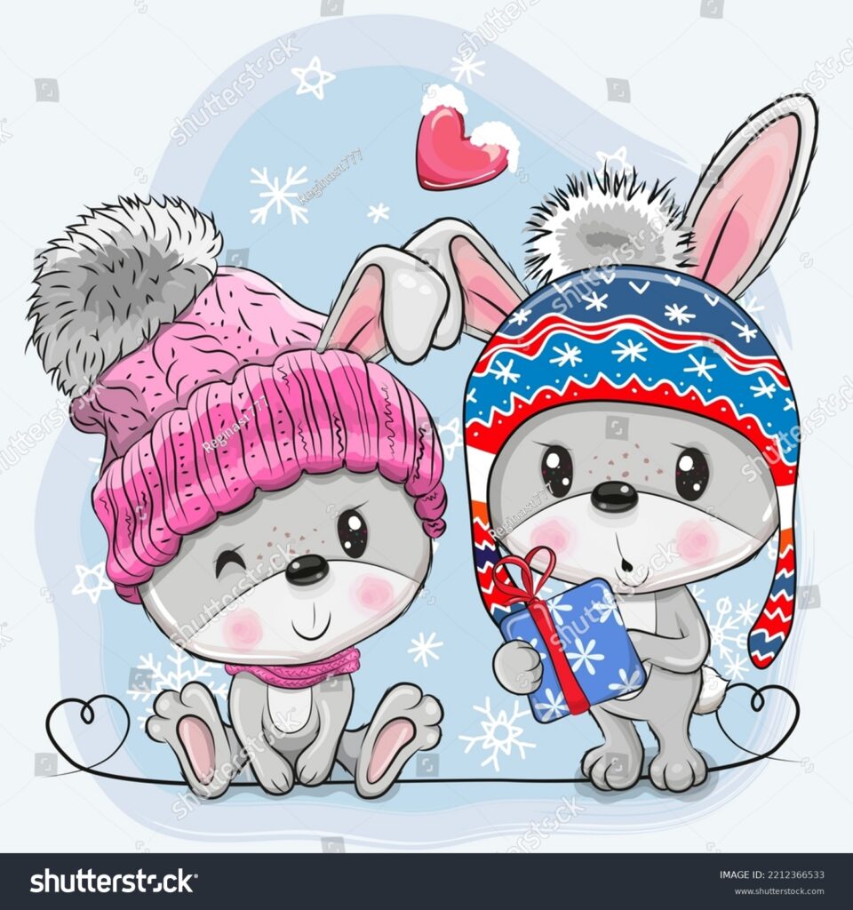 کارت تبریک دو خرگوش کارتونی ناز- عکس و وکتور