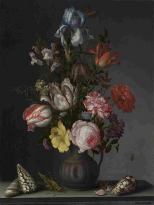 نقاشی Balthasar_van_der_Ast_Flowers_in_a_Vase_with_Shells_and_Insects