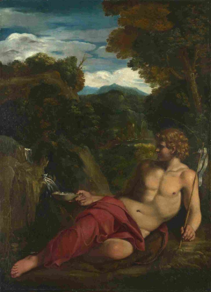 نقاشی Circle_of_Annibale_Carracci_Saint_John_the_Baptist_seated_in_the