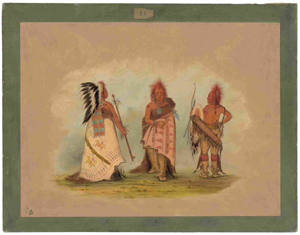 نقاشی George Catlin - A Pawnee Chief with Two Warriors