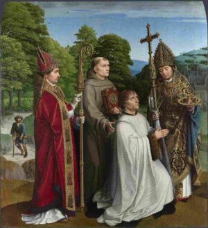 نقاشی Gerard David - Canon Bernardijn Salviati and Three Saints