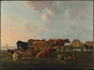 نقاشی Landscape with Cattle 1800 Jacob van Strij