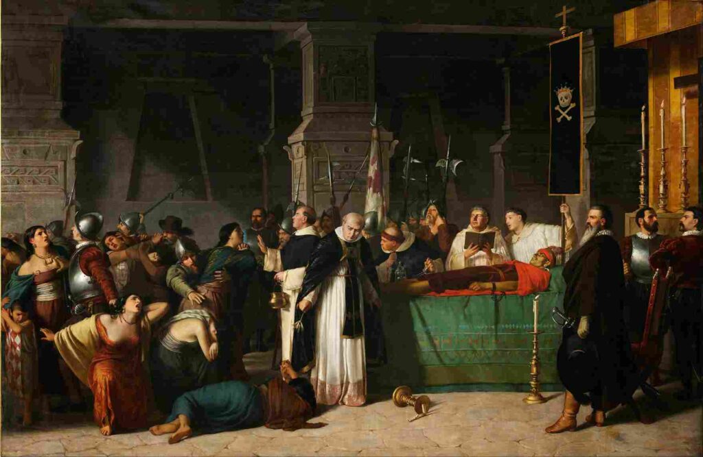 نقاشی Luis Montero – The funerals of inca Atahualpa1867